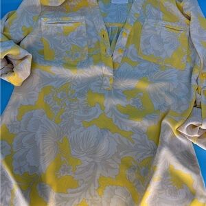 New York & Company Yellow and Cream Floral Top